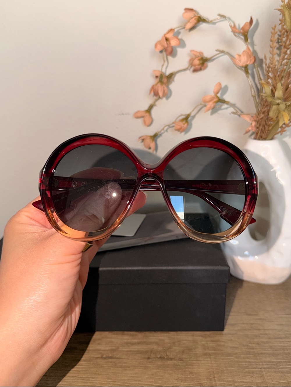 Christian Dior Oversized Gradient Round Sunglasses in Burgundy to Peach